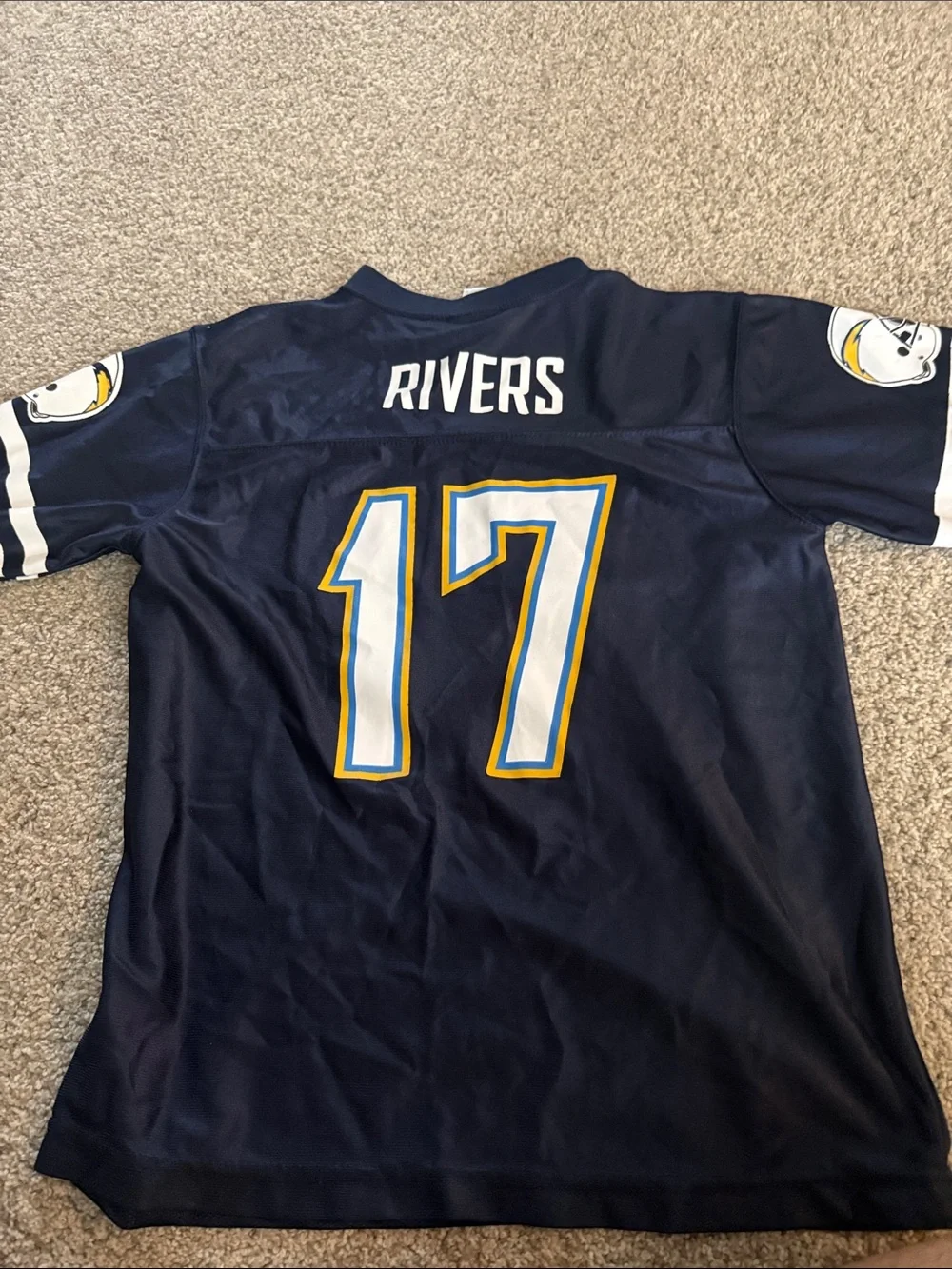 Kids Navy Blue Rivers #17 Football Jersey